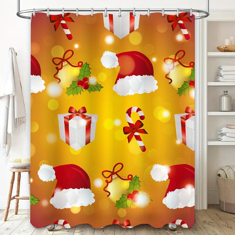 Tu Christmas Shower Curtain Festive Holiday Decor Waterproof Fabric Bathroom Set Xmas Pattern Backdrop