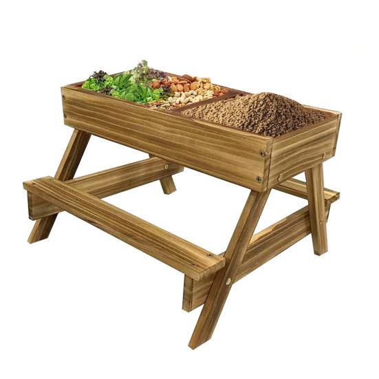 Yousheng Wooden Chicken Feeder No Waste Chicken Picnic Table Handmade Duck And Squirrel Feeder for Henhouse Backyard Garden