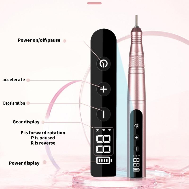 Electric Nails Drill Machine Rechargeable Nails Drill Professional Nails Drill Adjustable Speed for Acrylic Nails