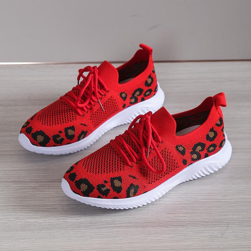 Women's shoes spring new leopard print fly-woven flat-bottom mesh casual sports single shoes women