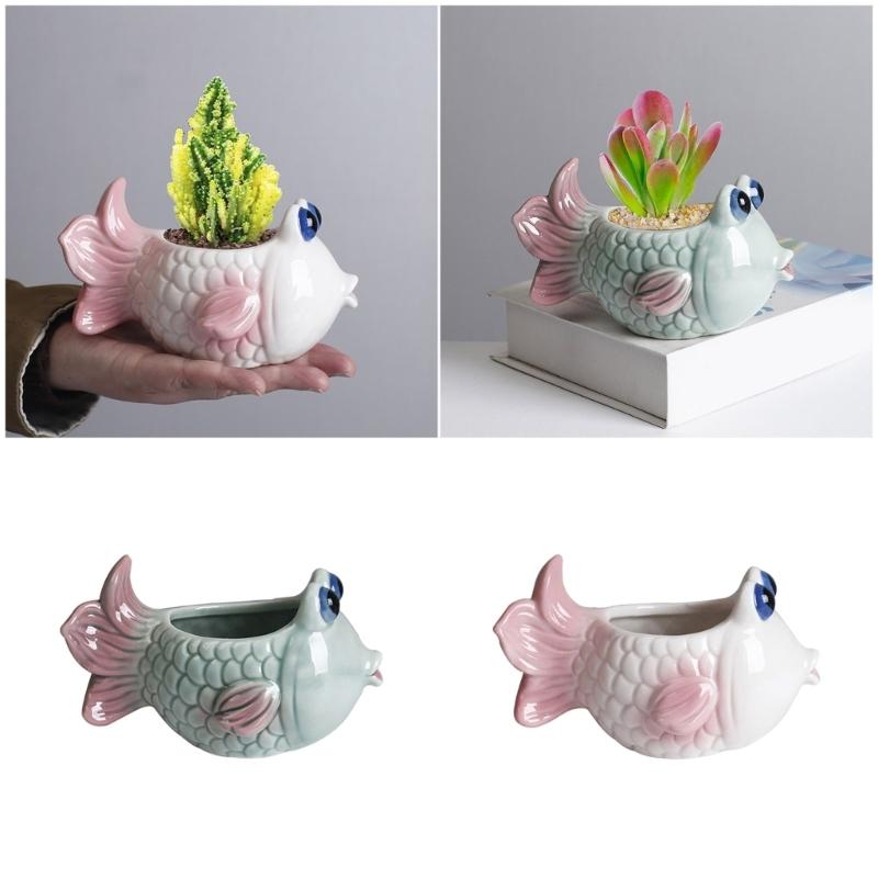 Fish Plant Pot Flowerpot Garden Pot Ceramic Fleshy Plant Pot Planter Plant Holder for Home Office Desk Mini Ornament