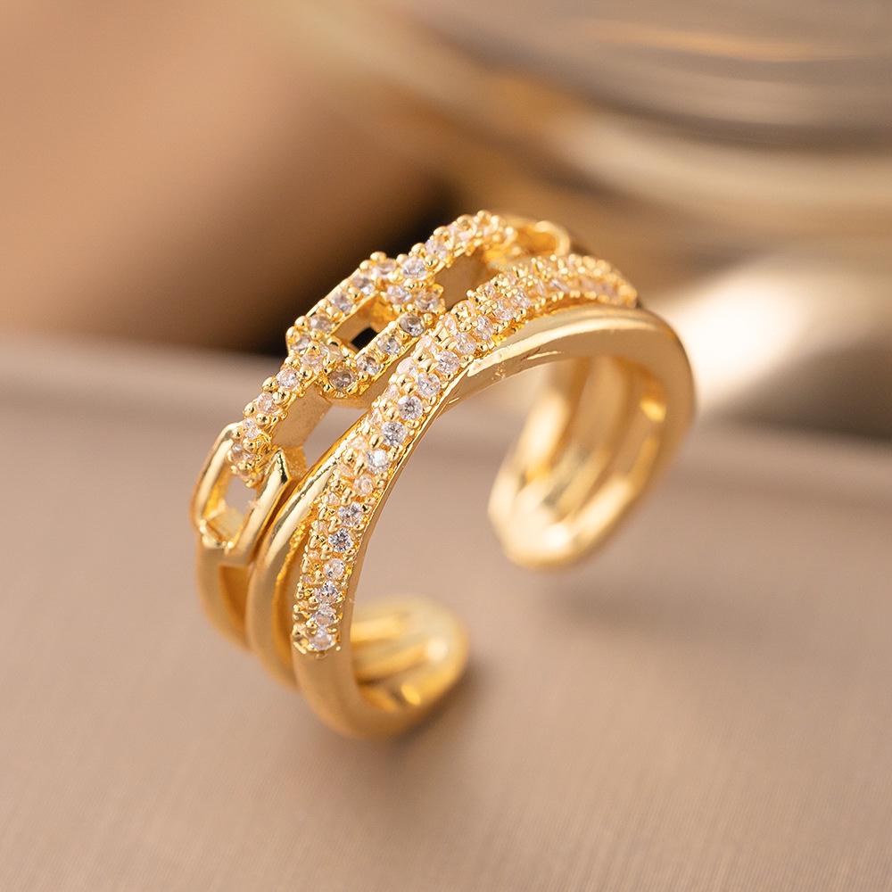 Micro-Inlaid Zircon Fashion Open Ring - Adjustable Luxury Index Finger Jewelry for Women