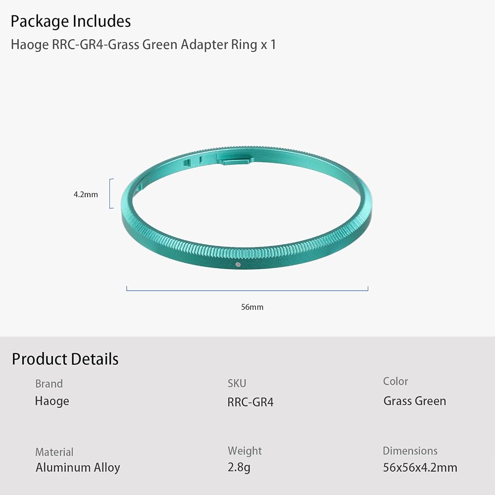 Haoge RRC-GR4 - Glass Green Metal Decorative Ring Cap for RICOH GR IV Camera, GN-3 Replacement