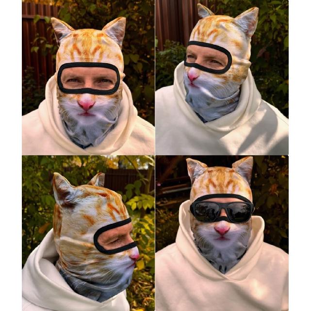 Cat Mask 3D Printed Cat Ski Mask Balaclava With Ears Breathable Perfect For Skiing & Biking Party With Solid Pattern