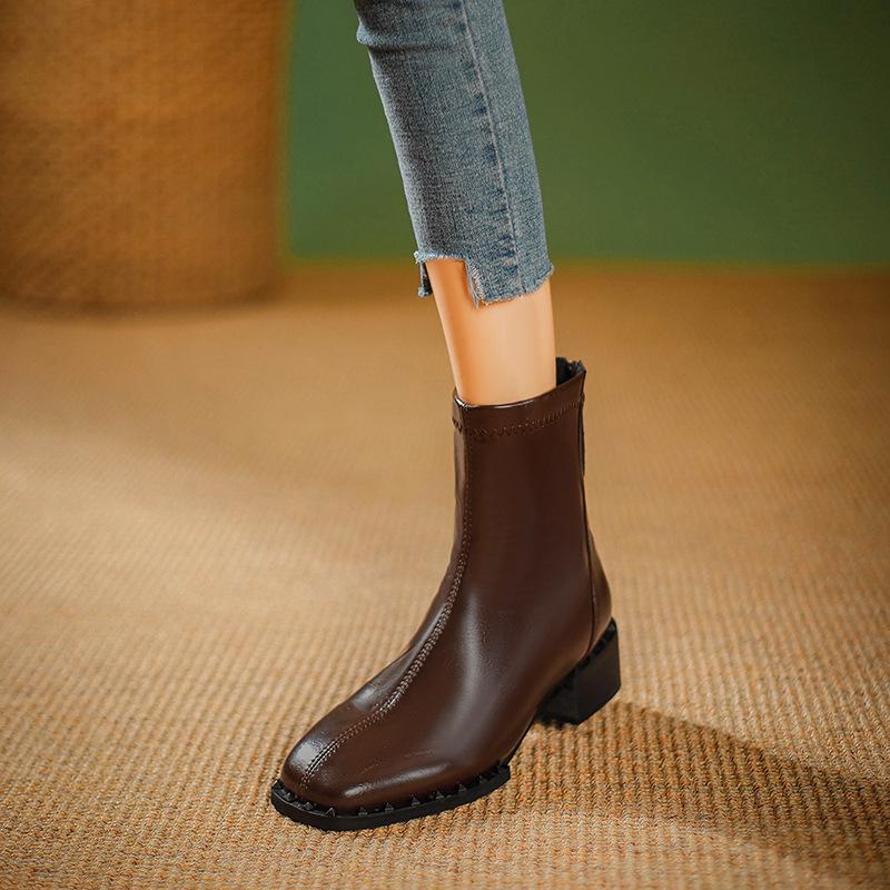 

Ботинки мартинс женские стиль новые женские ботинки заклепки одинарные ботинки ретро средняя голень квадратный носок толстый каблук короткие ботинки 40 темно-коричневого