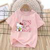 2026 Summer New Trendy Cool Children's T-shirt Katie Cat Letter Printed Pure Cotton Round Neck Parent Child Wear Unisex