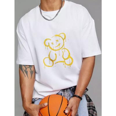 Weißes Oversized-T-Shirt mit gelbem tropfendem Bärengrafik für Freizeitkleidung