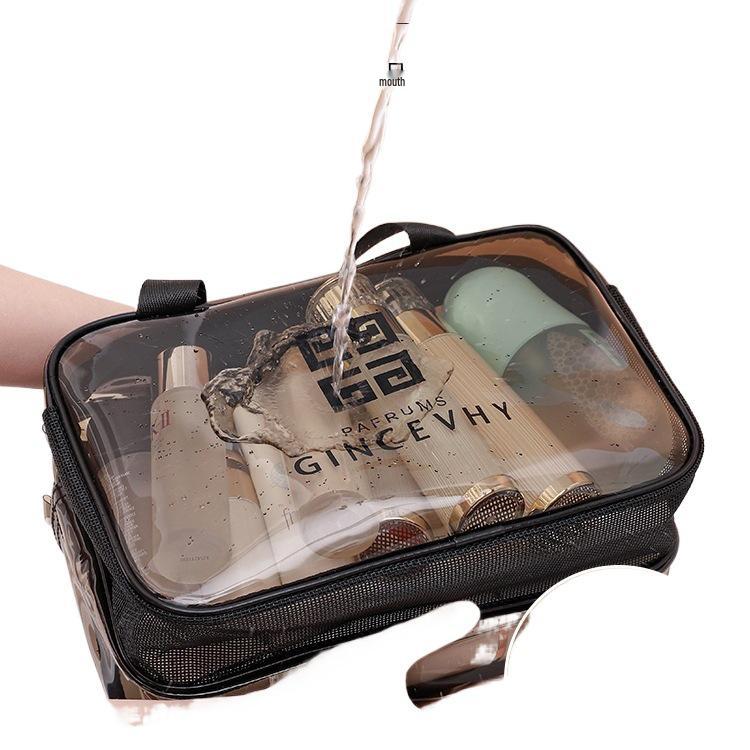 Women's Large Waterproof Transparent Makeup and Toiletry Bag - Wet/Dry Separation, Portable for Travel