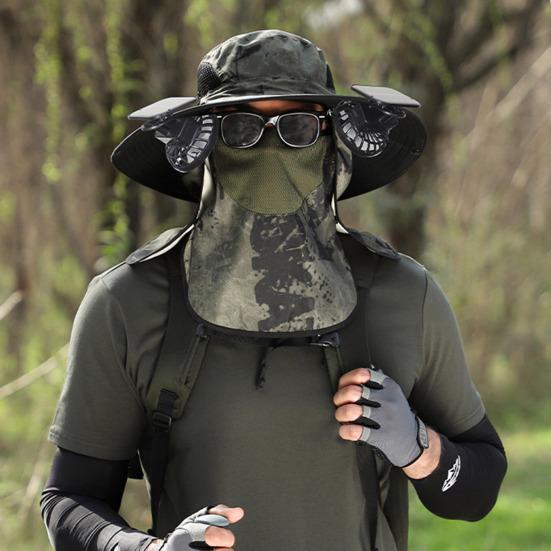 Solar-Ventilator-Hut mit Nackenklappe, LSF 50+, UV-Schutz, Hut mit 2 Solar-Ventilatoren, atmungsaktiv, für Herren, Sommer, Outdoor-Aktivitäten, Angeln, breite Krempe