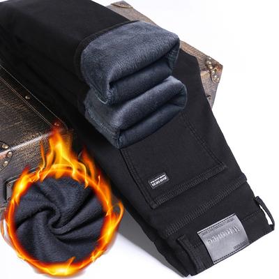 2024 New Winter Plush/Thick Men'S Jeans Warm Loose Straight Stretch Black High Quality Pants