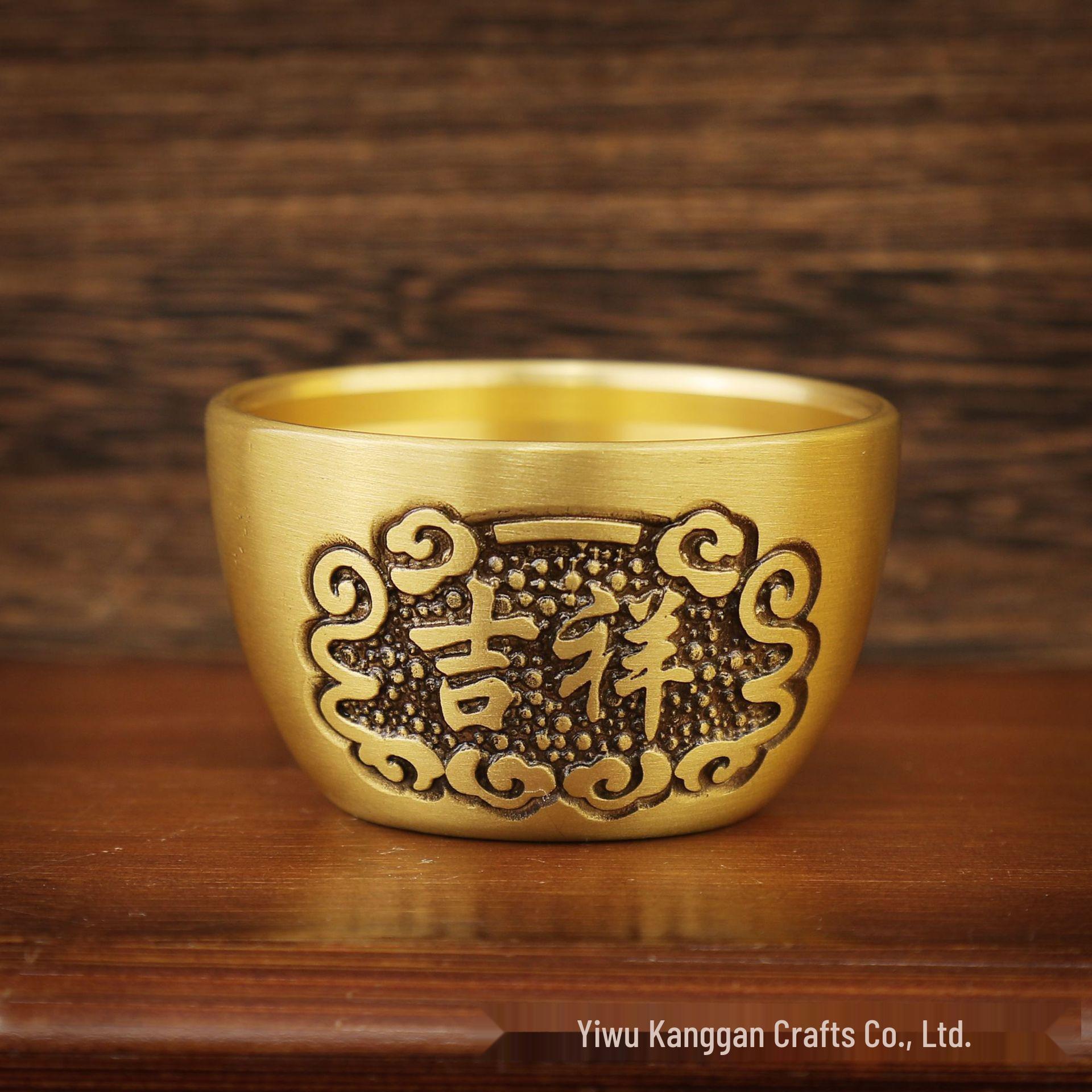 Brass Ruyi Teapot Set: Retro Kung Fu Tea Set Ornament for Office Decoration