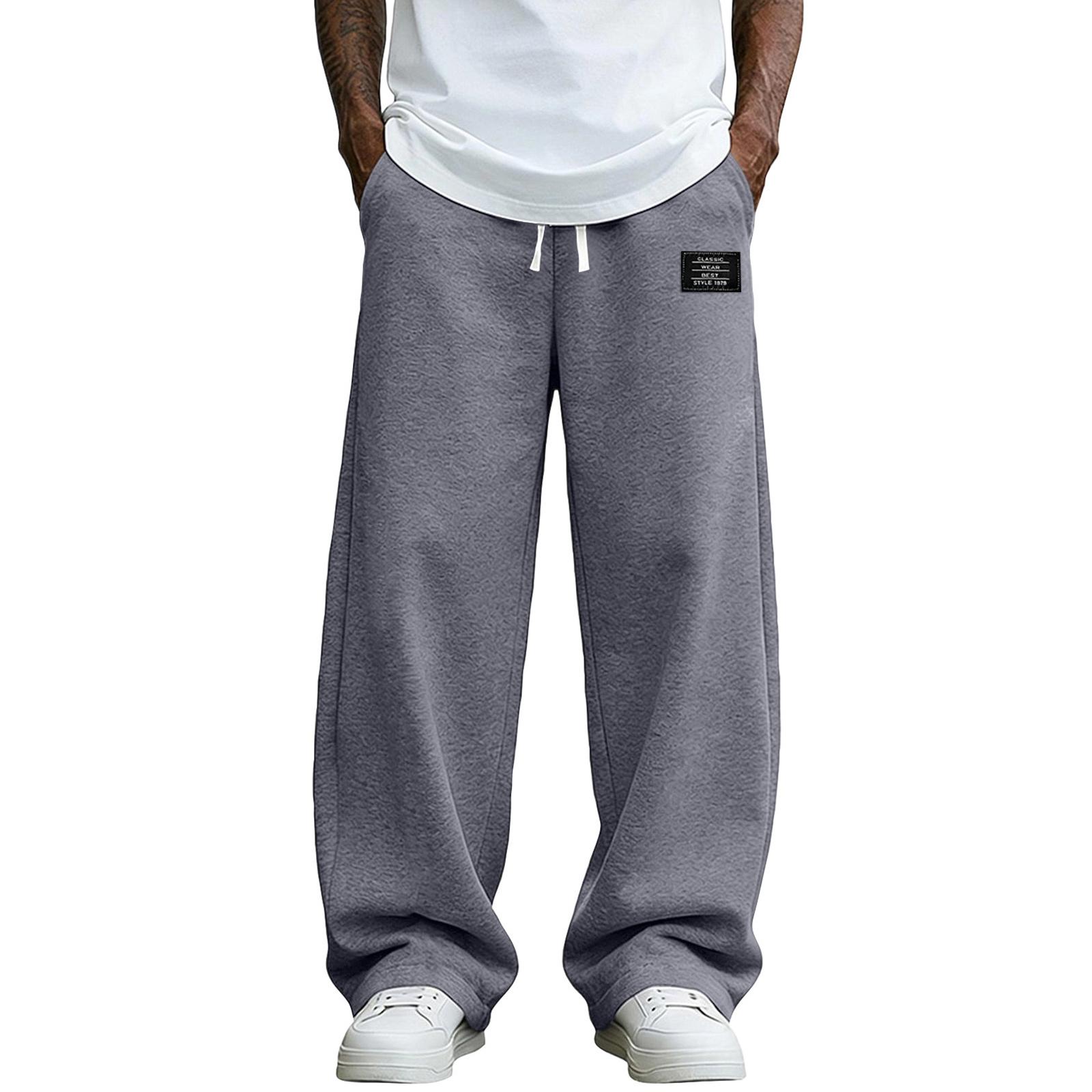 Heima B Heren losse wijde sweatpants met verstelbare trekkoord tailleband en opgestikte zakken Casual atletische broek L