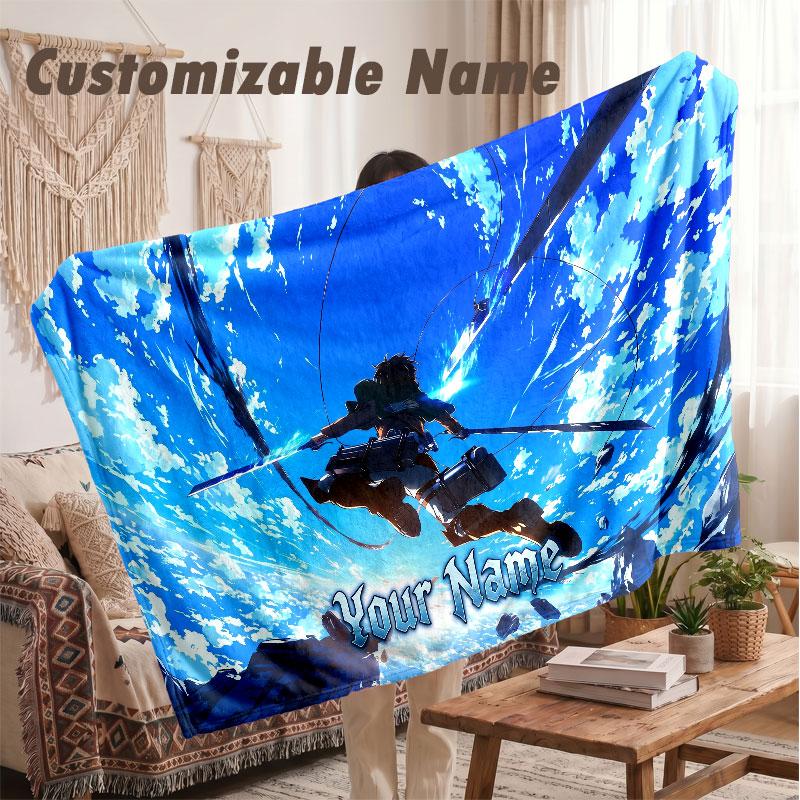 Custom Name Flannel Blanket,Attack On Titan Lightweight Warm Bed Blanket For Couch & Holiday Gift