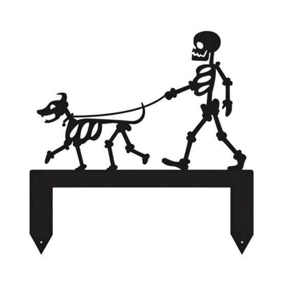 Skeleton Dog Garden Stake Walking Dog Black Skeleton Metal