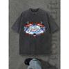Demon Soul Men'S Washed T-Shirt GREEDYDUST Individual Creative Print Pattern, Elastic Fit, Casual Street Retro Clothing