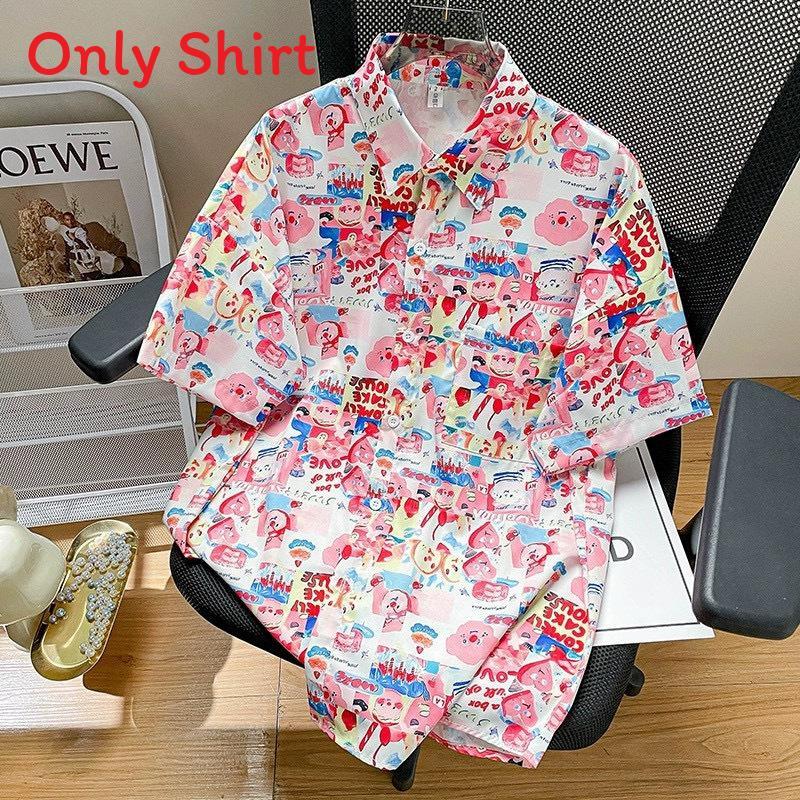 Thai Plant Print Shirt With Short Sleeves And High Elasticity For Casual Summer Wear