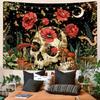 Dark Skull Garden Tapestry, Gothic Floral Moon Star Print Large Wall Art for Cozy Bedroom Living Room Dorm Aesthetic Decor