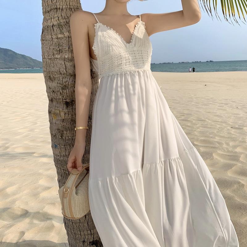 Damen Sommer Strand Urlaub Strandkleid Rückenfrei Neckholder Lange Kleider