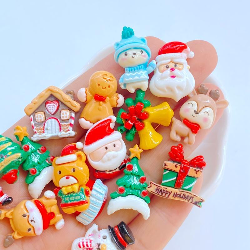 20 Stück Niedlicher Weihnachts-Schneemann, Weihnachtsmann, Lebkuchenmann, Weihnachtsbaum, Flache Rückseite, Harz, Scrapbooking, DIY, Schmuck, Dekoration, Zubehör
