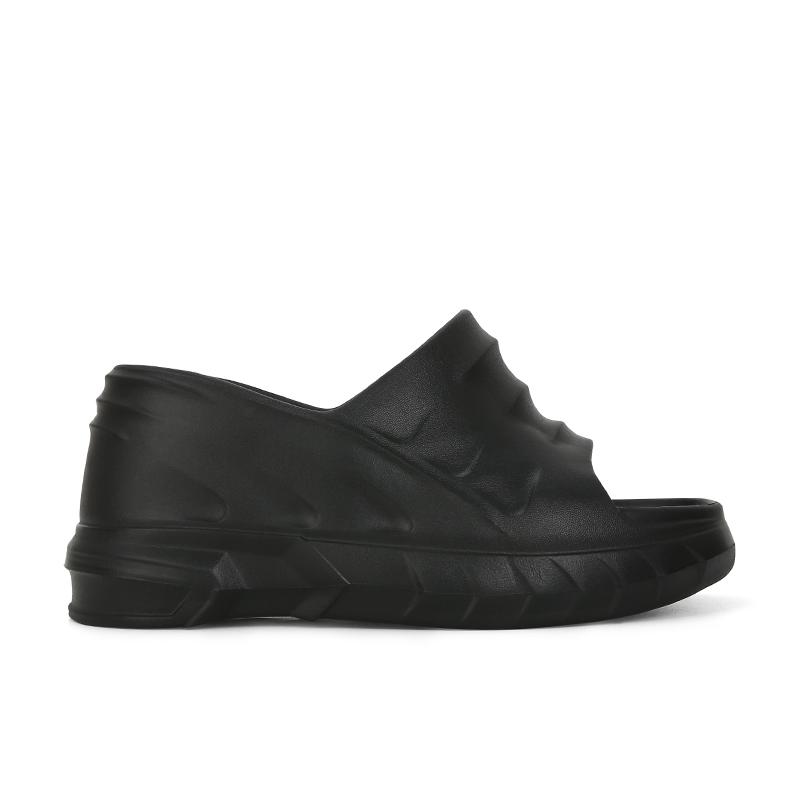 

[] Wang fried model~ casual heightened slope heel muffin thick bottom one-word slippers women s sandals outside wear 40-41 large size