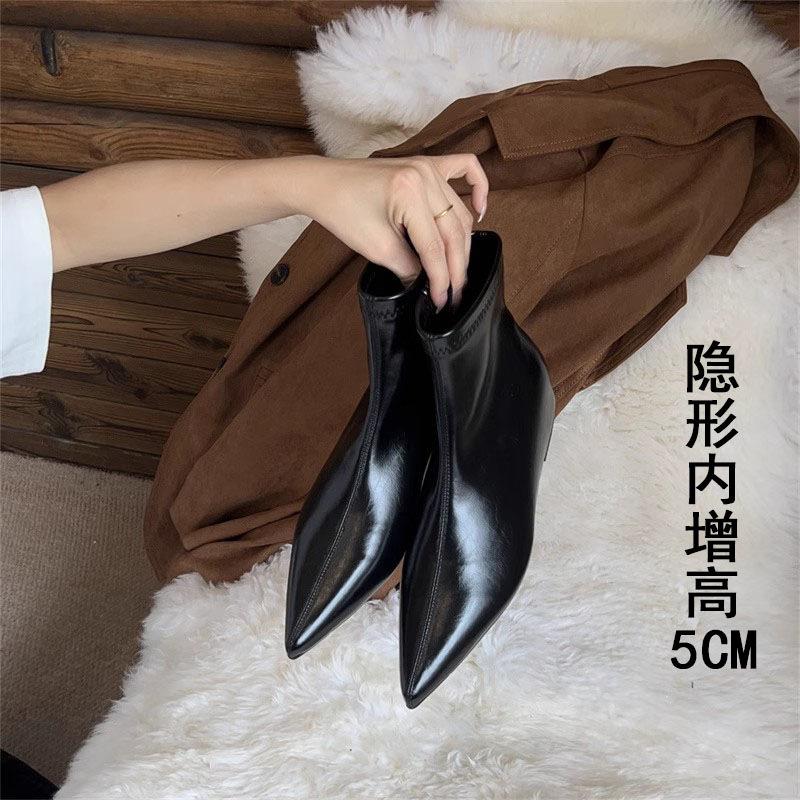 

Blue Cabinet Edition~ French Square Head Temperament Small Ankle Boots Wedge Heel and Ankle Skinny Boots Women s Inner Height Increase Rear Zipper Sho 35 чёрный