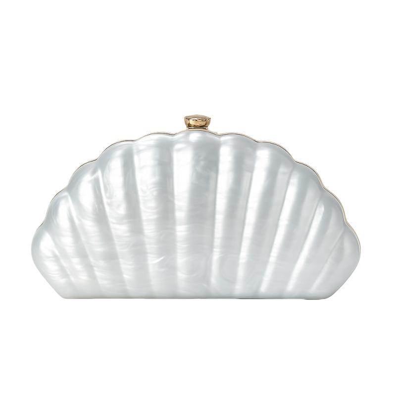 

Women Stylish Shell Shaped Acrylic Clutch Bag Light Luxury Creative Design Imitation Marble Pattern Handbag Banquet Bag