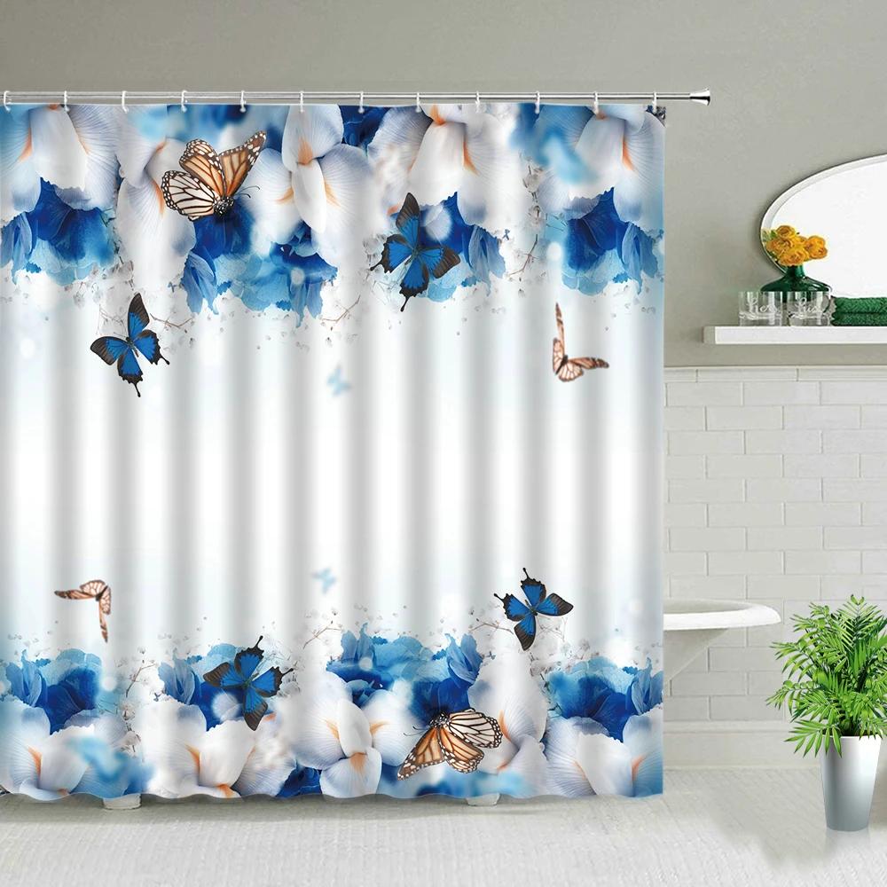 Plant Series Shower Curtains Bathroom Waterproof Polyester Cloth Curtain Set Flowers Print Screens For Bathtub Decor With Hooks