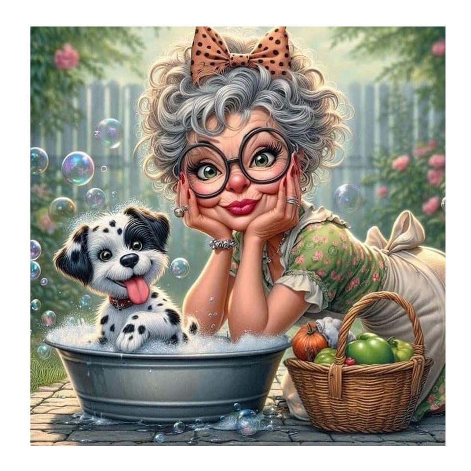 

Счастливая пожилая леди и домашняя собака 5D DIY Алмазная живопись Смешная бабушка кошка Новые 2025 Наборы для вышивания крестиком Мозаика Алмазная вышивка Искусство Round 20x20cm