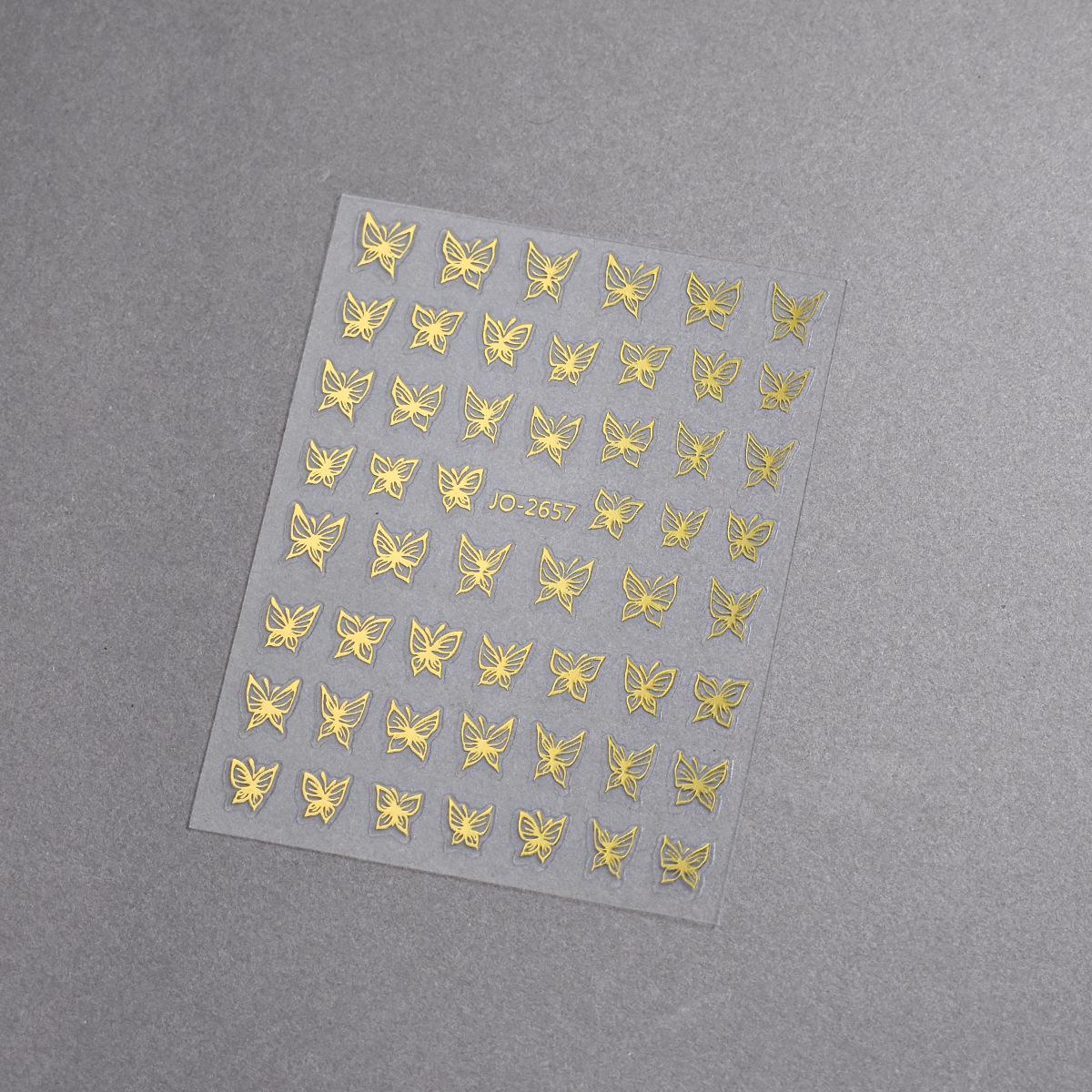 

Hand-Painted 3D Gold & Black Butterfly Nail Art Stickers with Adhesive Backing