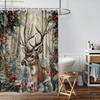 1pc Christmas Reindeer Print Waterproof Shower Partition Privacy Hanging Curtain with 12 Hooks, Multiple Sizes, Machine Washab