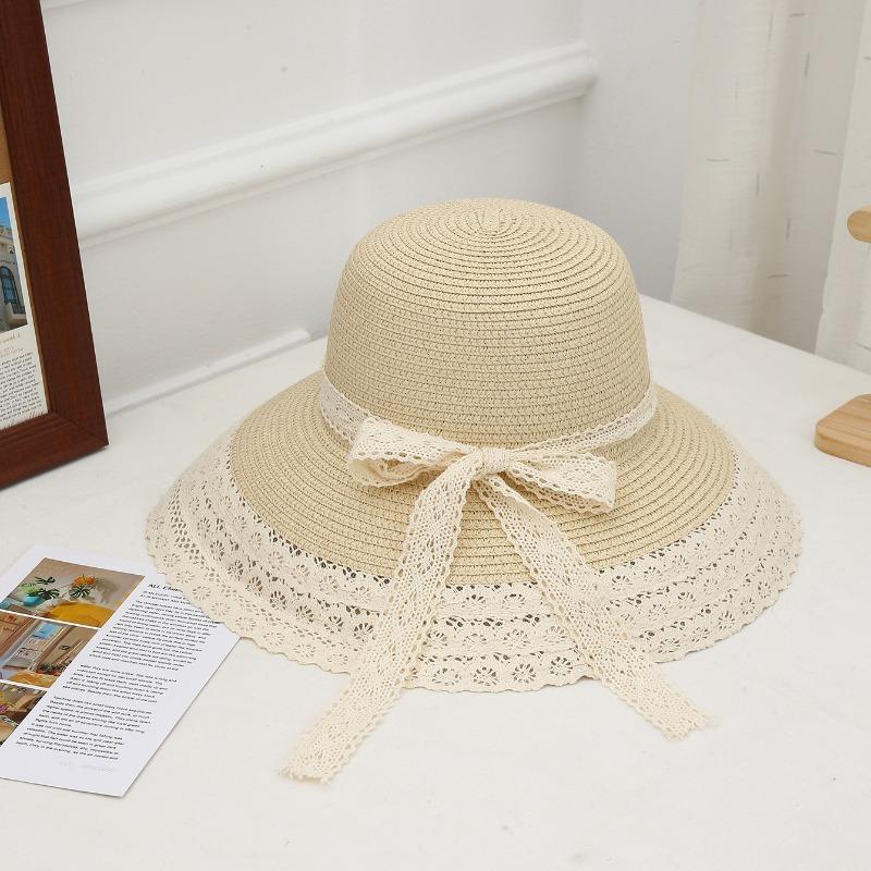Summer Bow Sun Hat Female, Seaside Beach Vacation Sun Hat Outdoor Big Brim Sun Hat Sweet Straw Hat