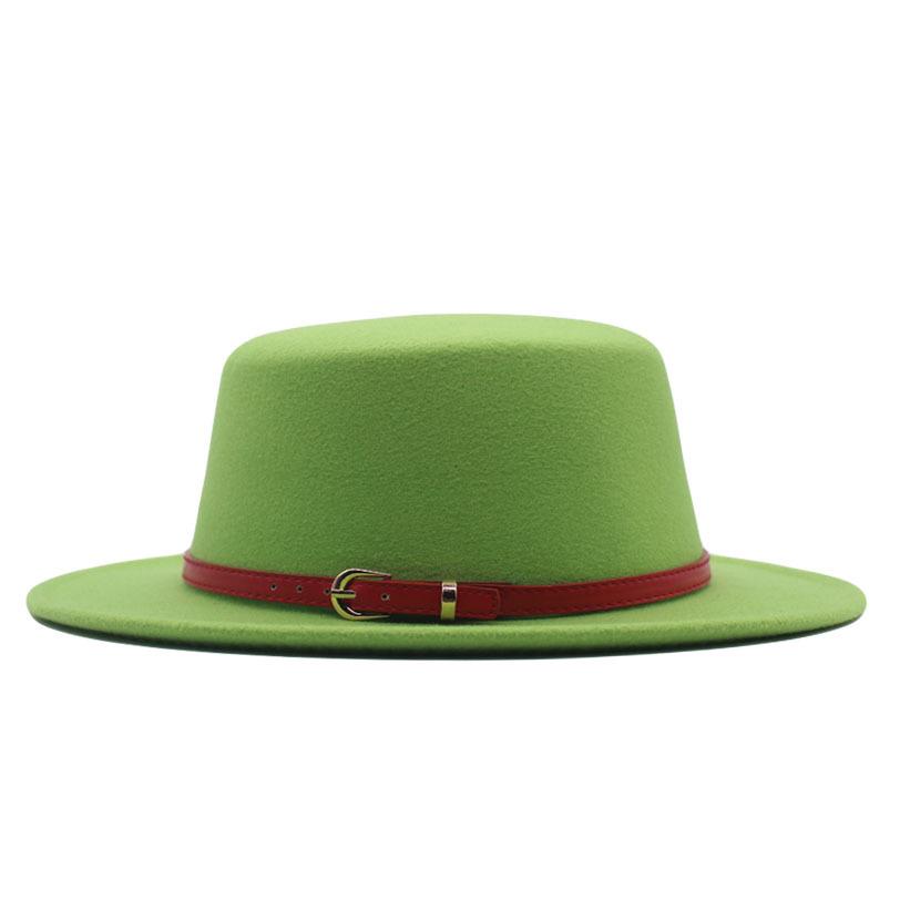 Hat Women's Woolen Top Hat Autumn and Winter Solid Color Retro Gentleman British Style Flat Top Belt Accessories Felt Hat