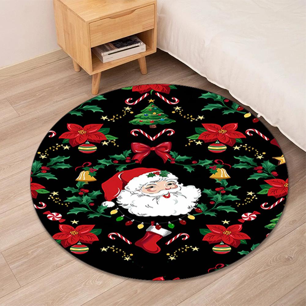 Christmas Santa Claus Printed Round Rug Carpet Chair Rug Area Rug Entryway Doormats,for Office Chair Living Room Bedroom Kitchen Room.