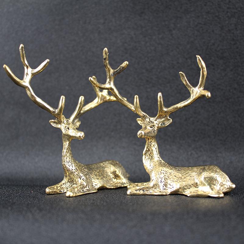 Elk pure brass ornament home office desktop tea pet Elk ornament brass handicraft decoration