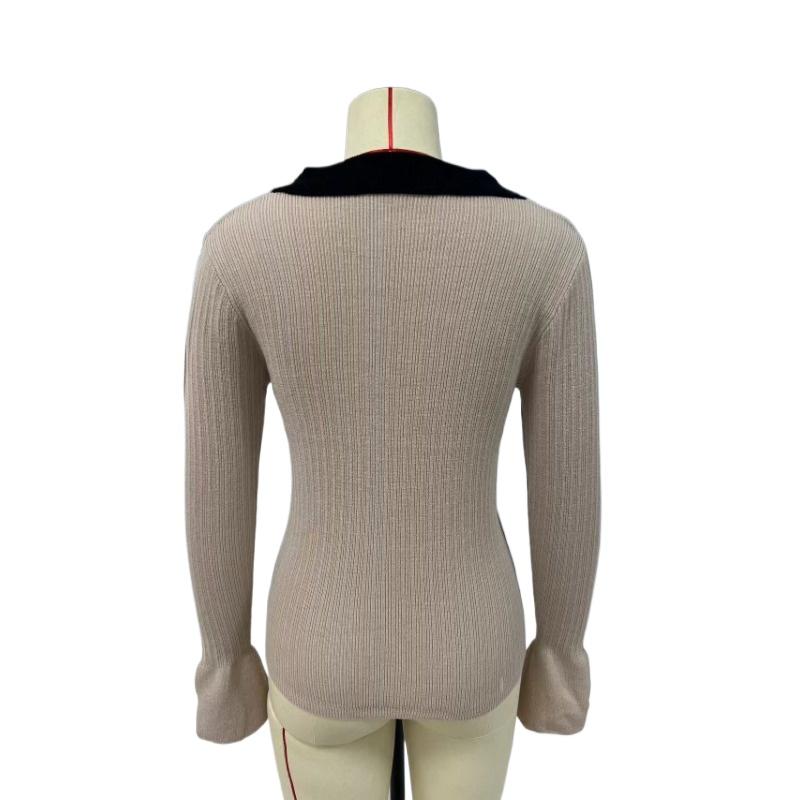 IHUASU Dámský evropský a americký podzimní a zimní pletený svetr přes hlavu se zvonovými rukávy a klopou