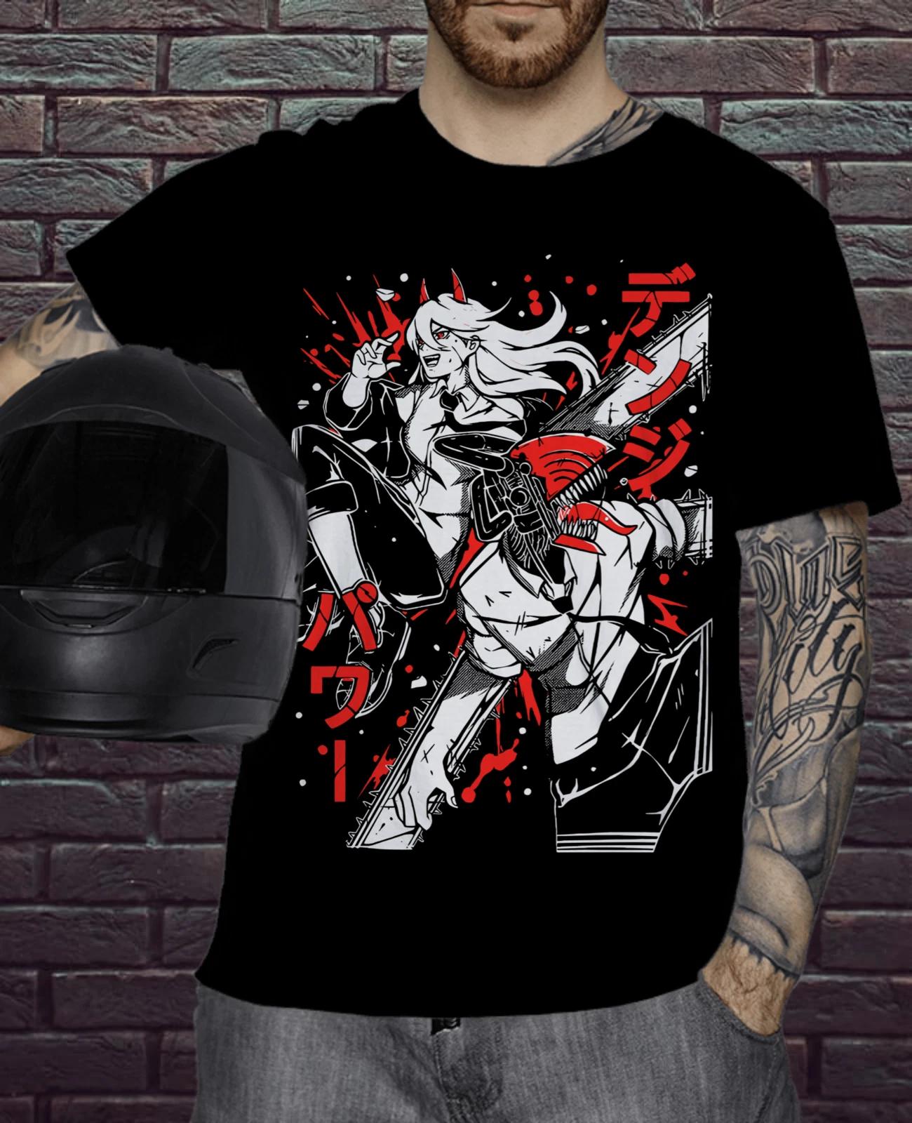 

Бензопила Мужская Анимация CSM Дэнджи Пауэр Черный Лето Новый Винтаж Мода Мужчины и Женщины Хлопок Уличная Одежда 4XL