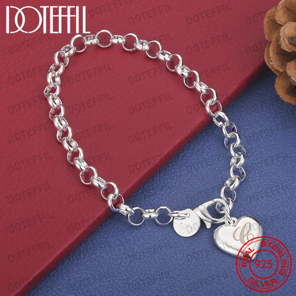 Xiaomi Exquisite 925 Sterling Silver Heart-Shaped 26-Letter Chain Bracelet for Women, Fashionable Wedding Gift, Party Jewelry