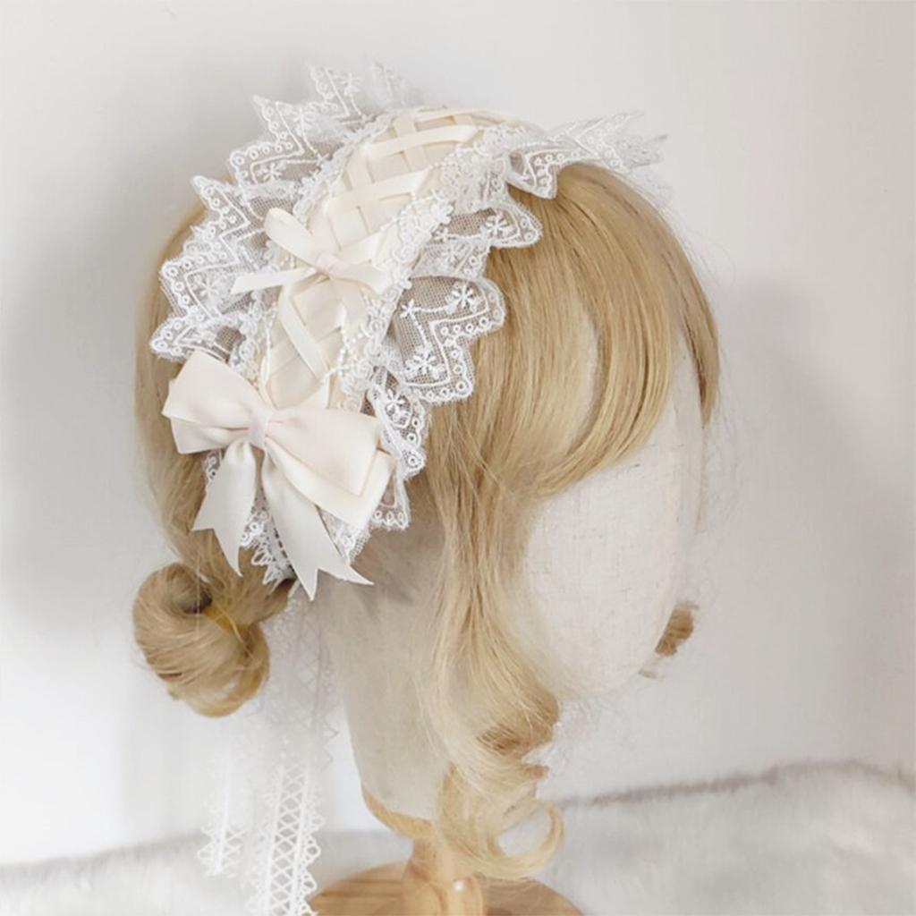 Women Ribbon Bowknot Headband Lace Pleated Edge Kawaii Maid Cosplay Props
