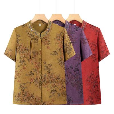 Elegant Summer Shirt for Seniors: Grandma Style Chinese-Inspired Short Sleeve for 70s & 80s Women
