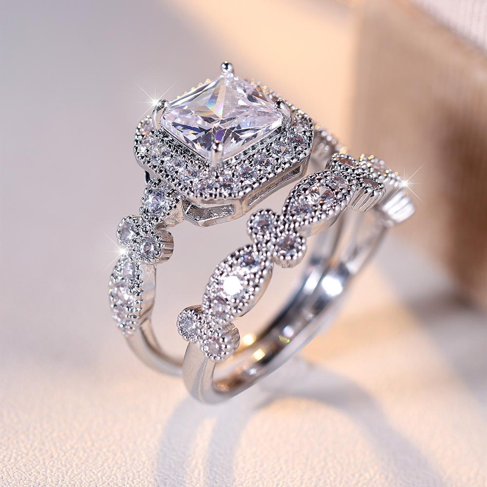 

Простой элегантный квадратный комплект колец с кубическим цирконием для женщин, серебряный цвет, обручальное, свадебное, модное женское кольцо, ювелирные изделия 6 серебряный/белый