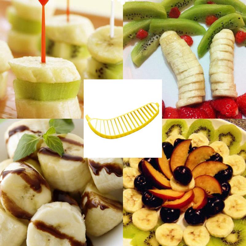 2-teiliger Bananenschneider, Werkzeuge zum Schneiden von Bananen, All-in-One-Fruchtteiler, Gurken-Schinken-Wurstschneider