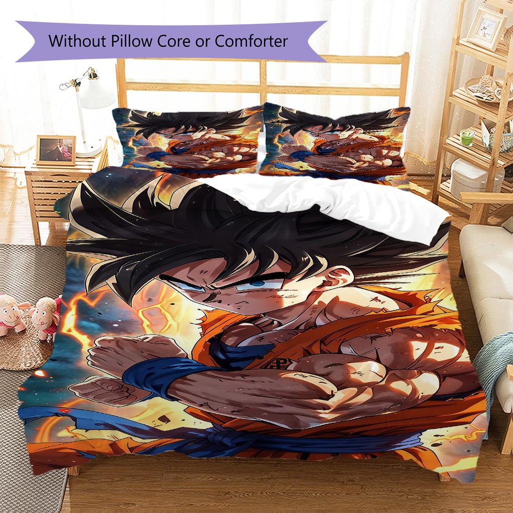 Ropa de cama con estampado de Son Goku, Juego de colcha, Funda de colcha, Funda de almohada, Regalo de cumpleaños para el hogar (1 * funda nórdica + 2 * fundas de almohada, sin núcleo)