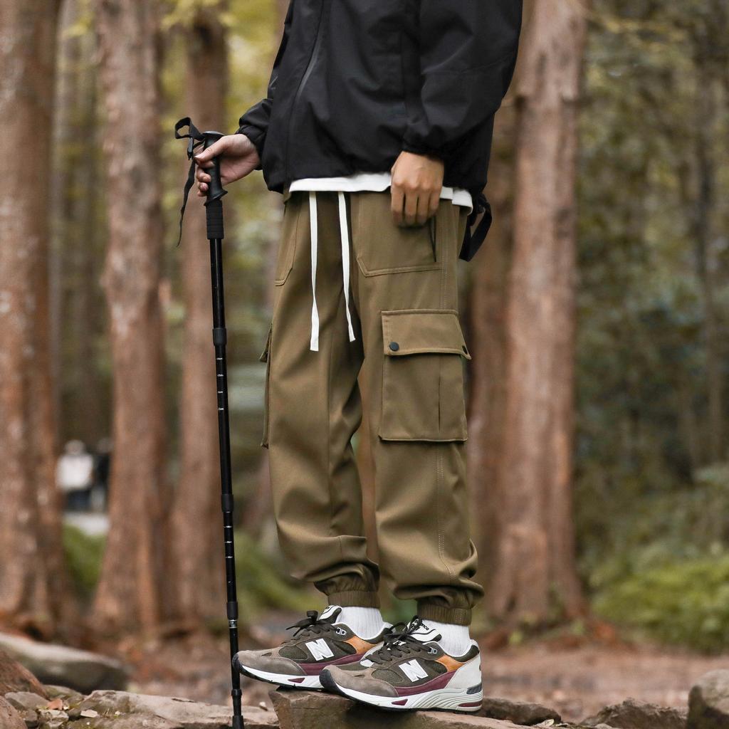 Work Pants for Men Loose and Handsome Multi-pocket Military Green Tie Pants Autumn Retro Paratrooper Pants