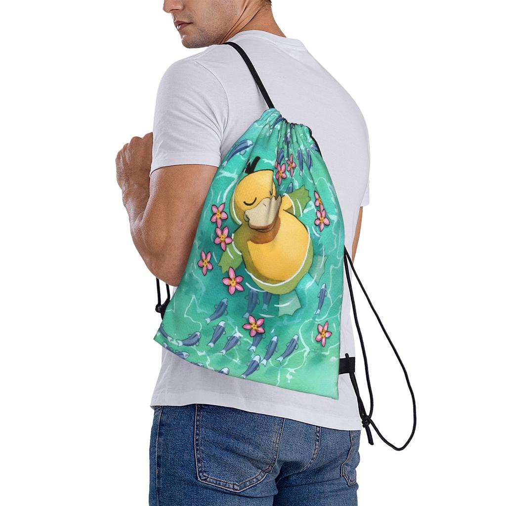 Custom P-Psyducks Drawstring Backpack Women Men Sport Gym Sackpack Portable Manga Shopping Bag Sack