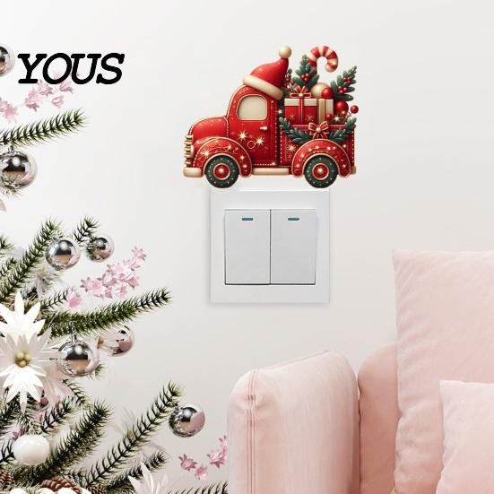 Indoor Outdoor Winter Scene Stickers Christmas Switch Stickers, Removable Santa Claus/Puppy/Reindeer/Elf/Pickup Truck Light Easy Peel And