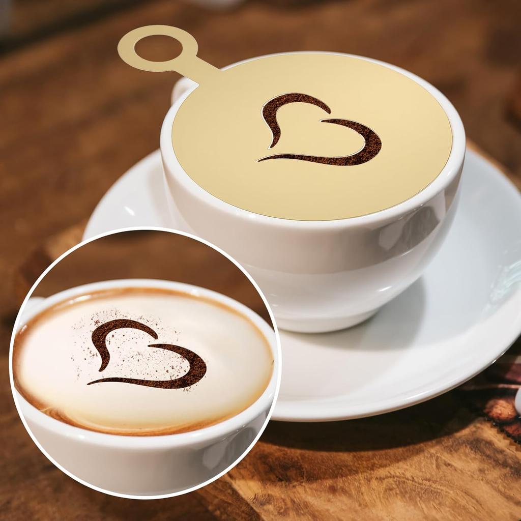 4 Pcs Stainless Coffee Stencils Latte Art,Latte Art Stencils,Lattes Stencilss with Various Patterns for Cappuccino Chocolate Lattes Cake Decorating