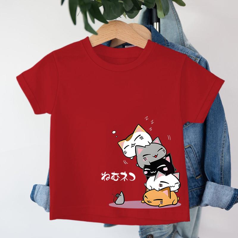 Cute Cat Harajuku Fashion Tshirts for Girl Boy Animal Cat Cartoon Kawaii Tee Top Cat Lover Gift Kids Short Sleeve Cotton Tee