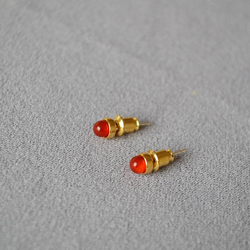 Brass Gold-plated Agate Blue Gold Amethyst Real Stone Small Daily Simple Stud Earrings