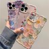 Luxury Laser Blue Light Flowers Phone Case For iPhone 16 Pro Max 15 14 13 12 11 Plus Fashion Retro Shockproof Silicone Cover