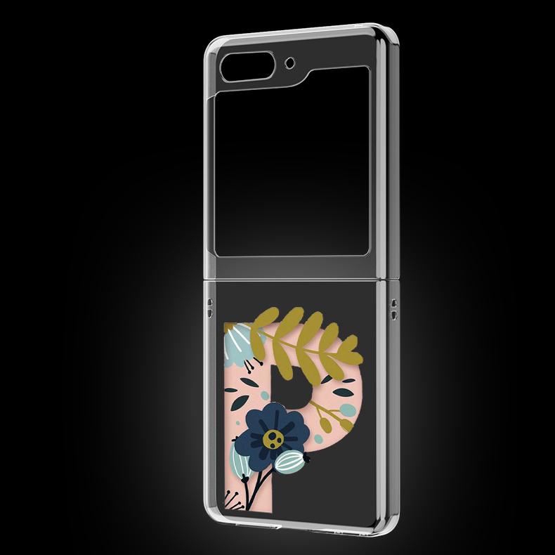 Art Initial Letter A To Z Pink Flowers Phone Case For Samsung Galaxy Z Flip 5 3 4 Folding Shell For Samsung Z Flip3 Flip4 Cover